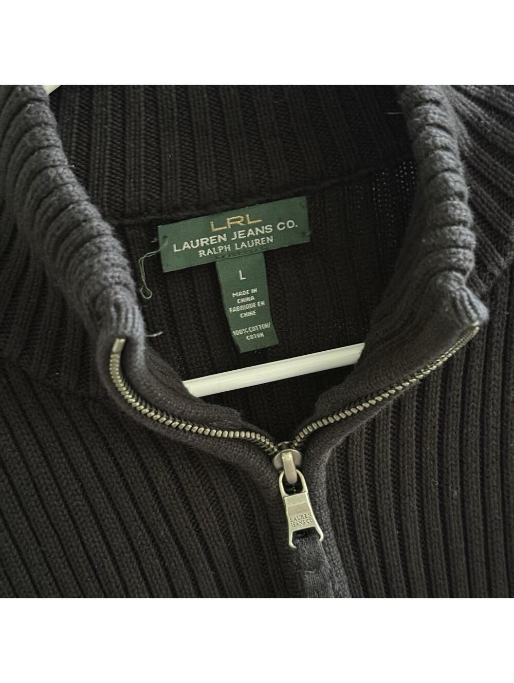 LRL Lauren Jeans Co Ribbed Full Zip Sweater Black Women’s Large 100% Cotton - Picture 4 of 7